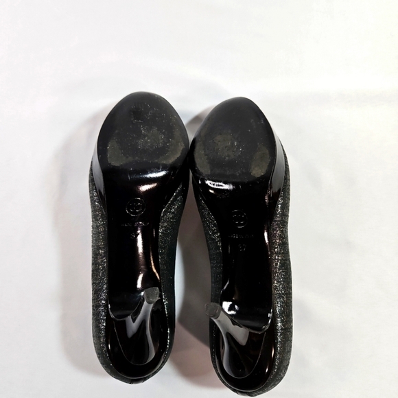 Chanel Black/Silver Suede & Black Patent Leather Platform Heels - Picture 4 of 9